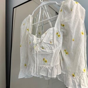 For Love And Lemons Cream Bustier Blouse with 3/4 Sleeves